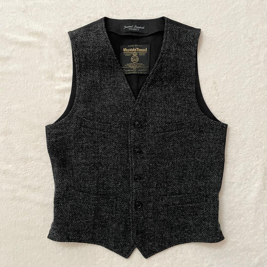 美品 Harris Tweed HAND WOVEN ウールベスト M グレー