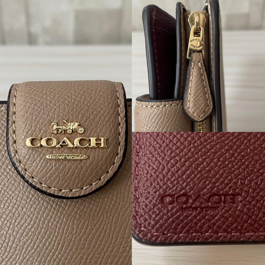 早い者勝ち！訳あり新品 COACH 二つ折り財布 ベージュ系
