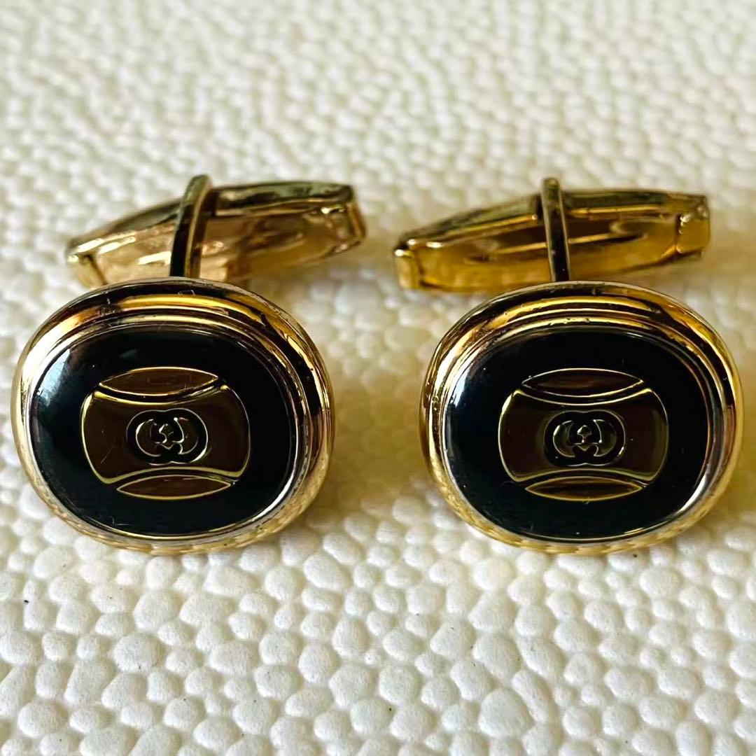 GUCCI オールドカフスリンクス GGインターロッキング ゴールド&ブラック❣️