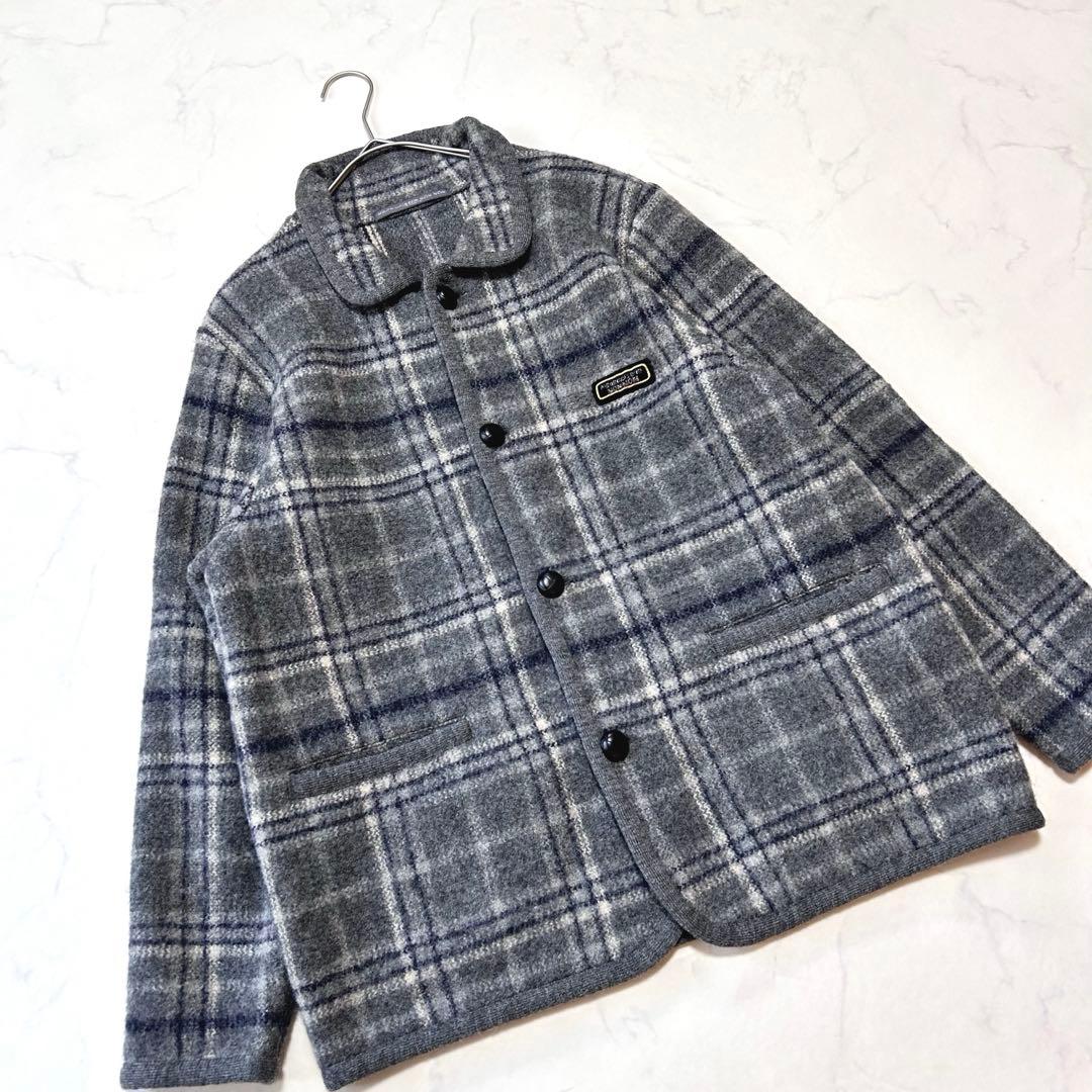 極美品 マドモアゼルノンノン ウール100% チェック ジャケットグレー 大きめ