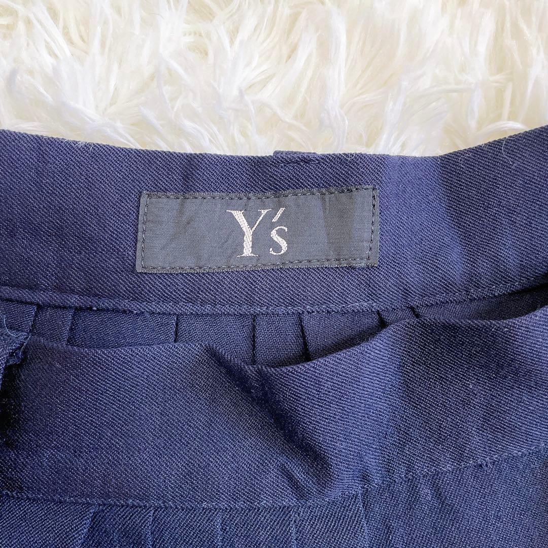 Y’s ワイズ フレアプリーツAラインスカート ウエストボタン仕様 ネイビー