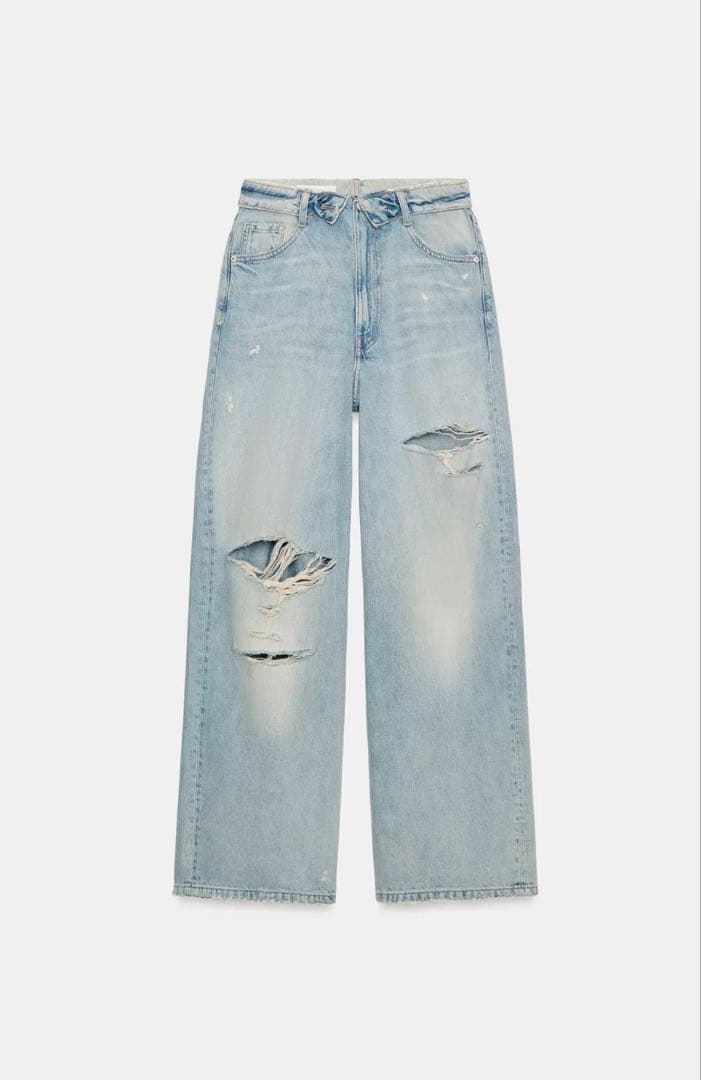 【完売品】ZARA ミッドライズ折り返しウエストデニムパンツ 7号　新品