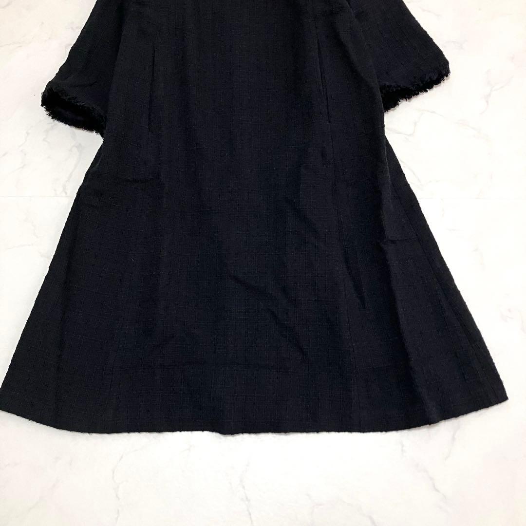 美品　ツイードフリンジワンピース　セレモニー　ネイビー　Aライン　フォーマル　F