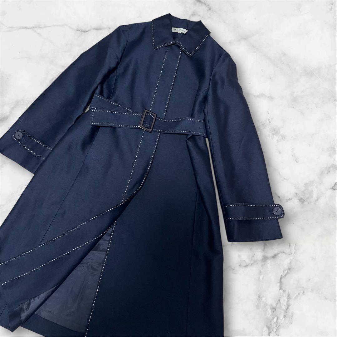 M'S GRACY　エムズグレイシー シャンタンコート ロング ベルト付 紺 M