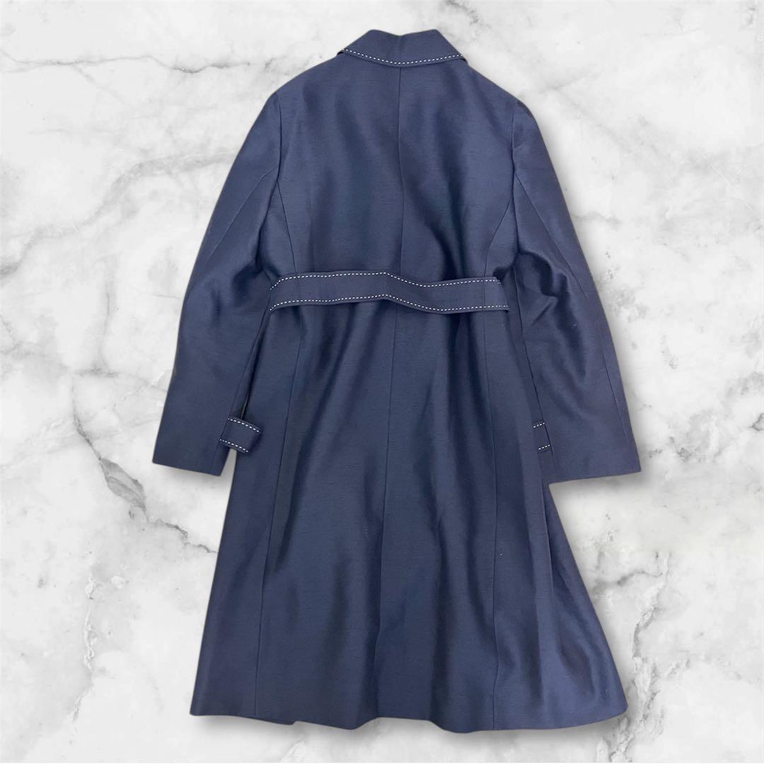 M'S GRACY　エムズグレイシー シャンタンコート ロング ベルト付 紺 M