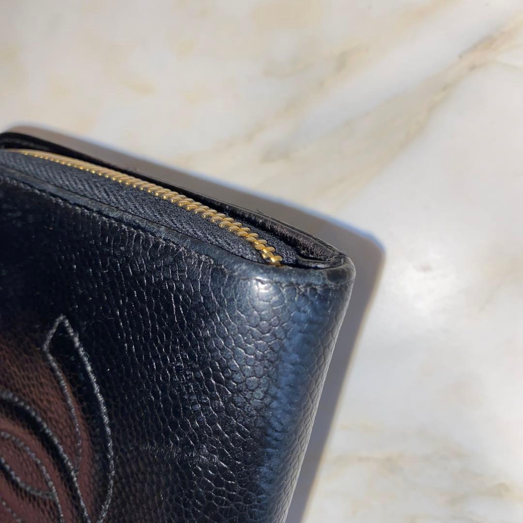 CHANEL シャネル キャビアスキン ココマーク 二つ折り財布 ブラック