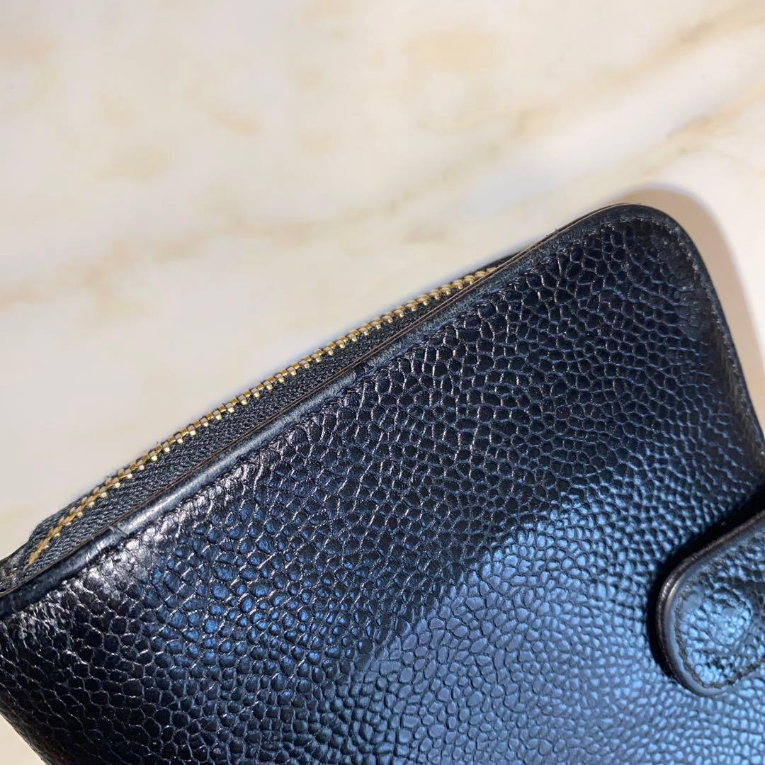 CHANEL シャネル キャビアスキン ココマーク 二つ折り財布 ブラック