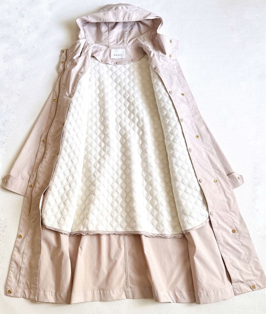 ANAYI ブライトツイルライナー付きモッズコート 36サイズ ピンクベージュ