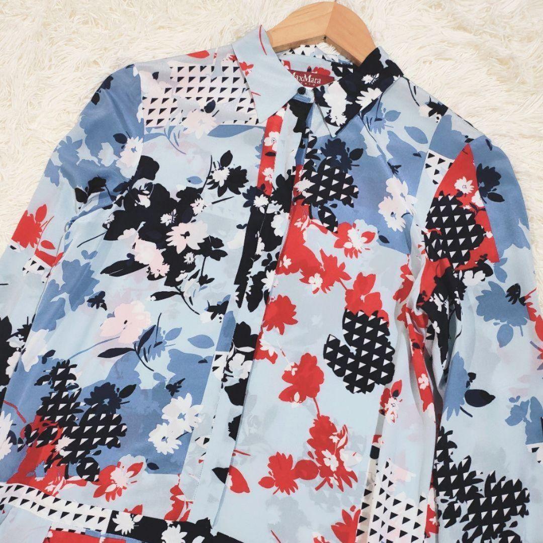 MaxMara シルク 花柄デザインワンピース 総柄 シャツワンピース 春 S