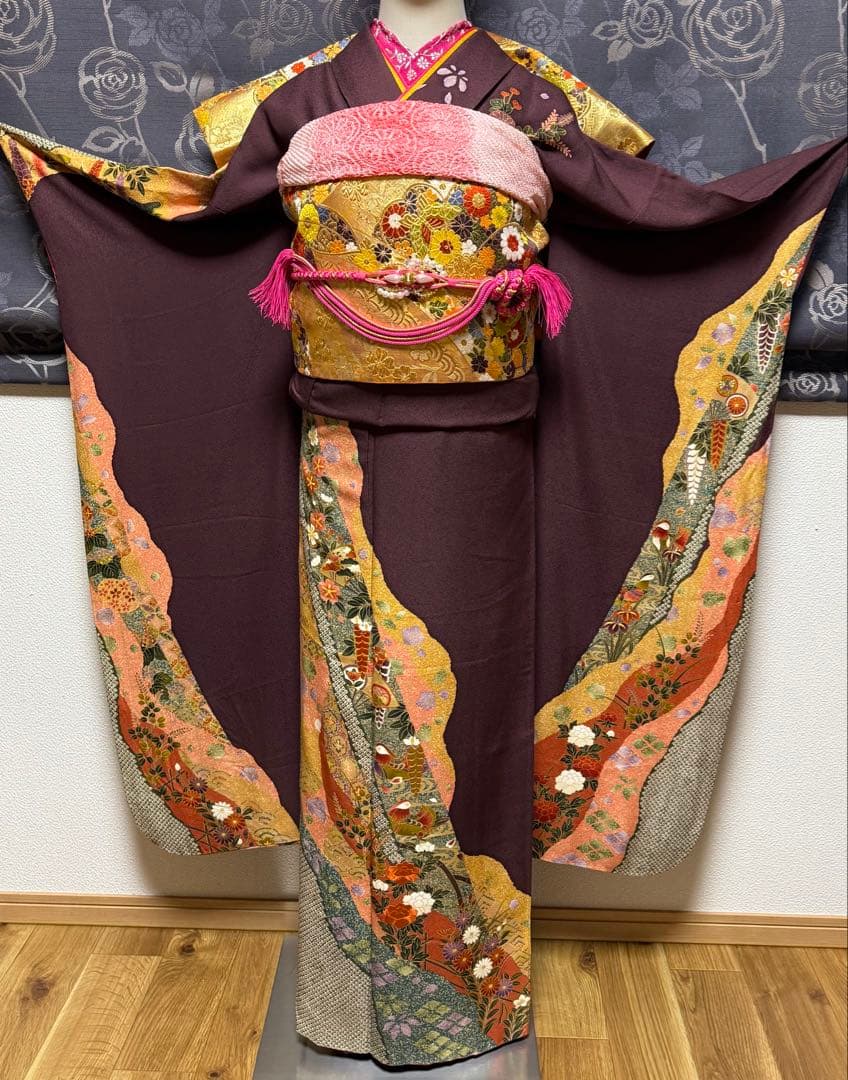 正絹振袖フルセット（杜若色）★金駒刺繍★金彩
