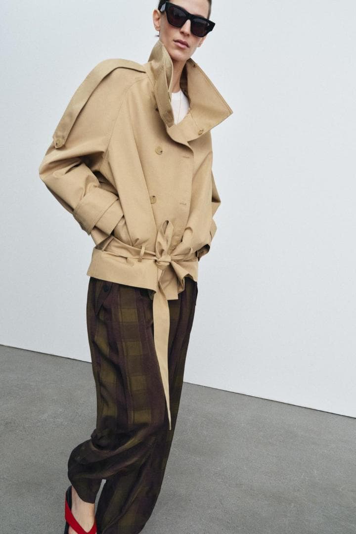 新品 ZARA ショート丈ハイネックトレンチコートZW COLLECTION S