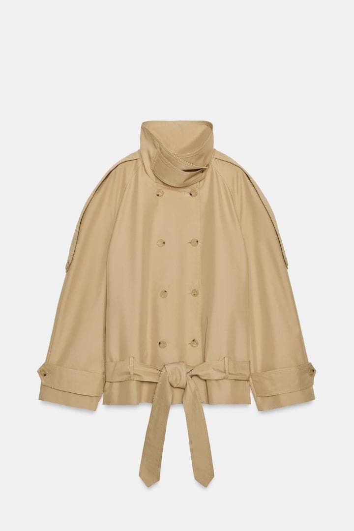 新品 ZARA ショート丈ハイネックトレンチコートZW COLLECTION S