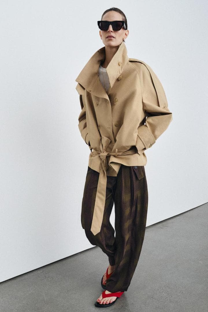 新品 ZARA ショート丈ハイネックトレンチコートZW COLLECTION S