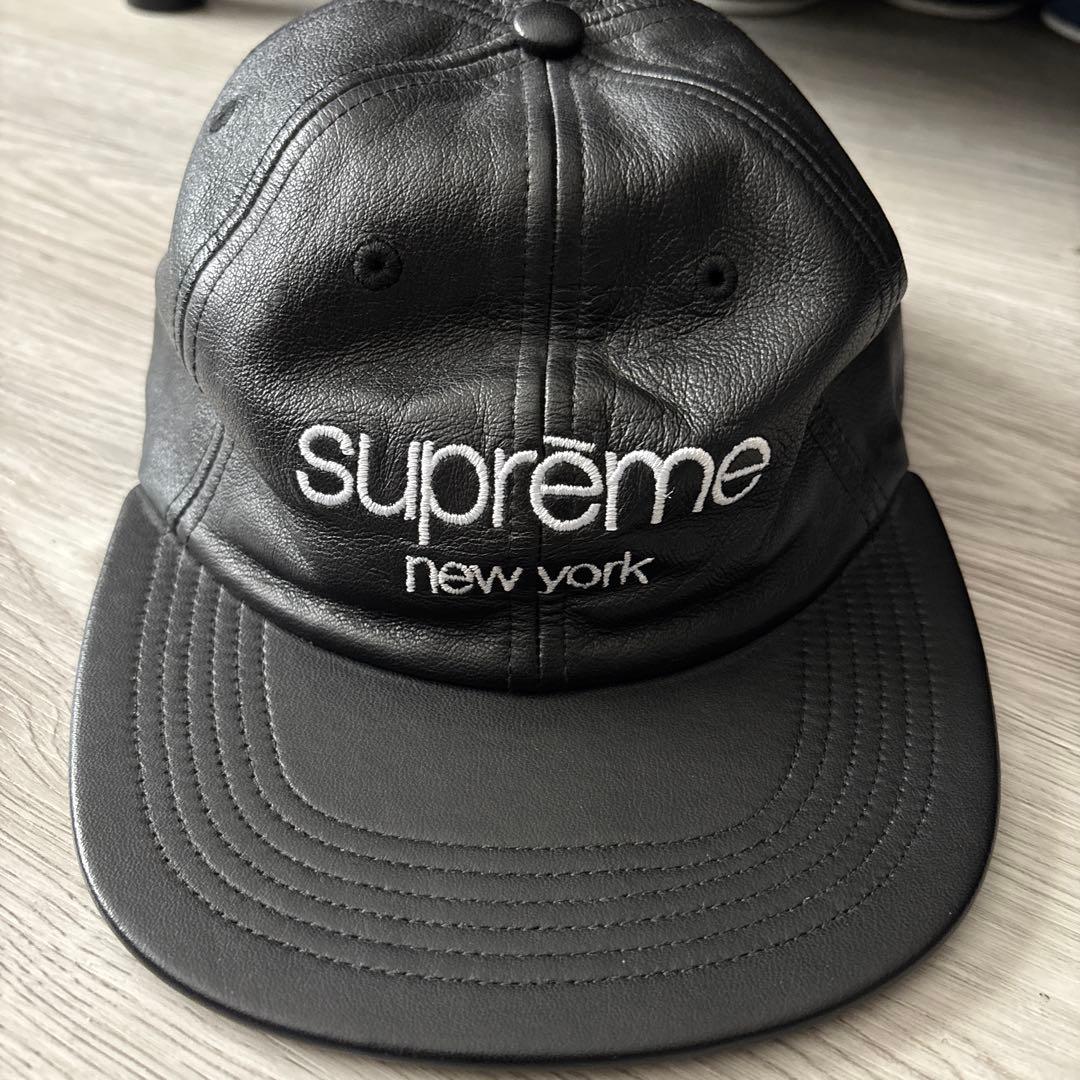 【tetsu】【美品】supreme レザー キャップ 黒 ブラック