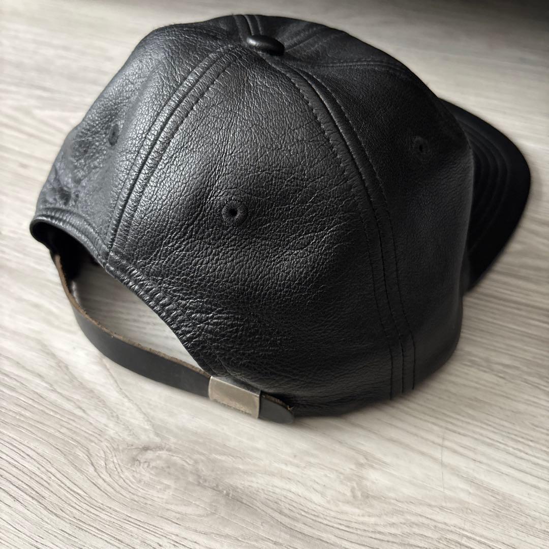 【tetsu】【美品】supreme レザー キャップ 黒 ブラック
