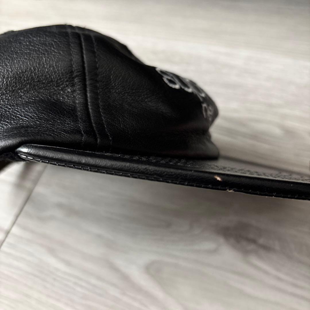 【tetsu】【美品】supreme レザー キャップ 黒 ブラック