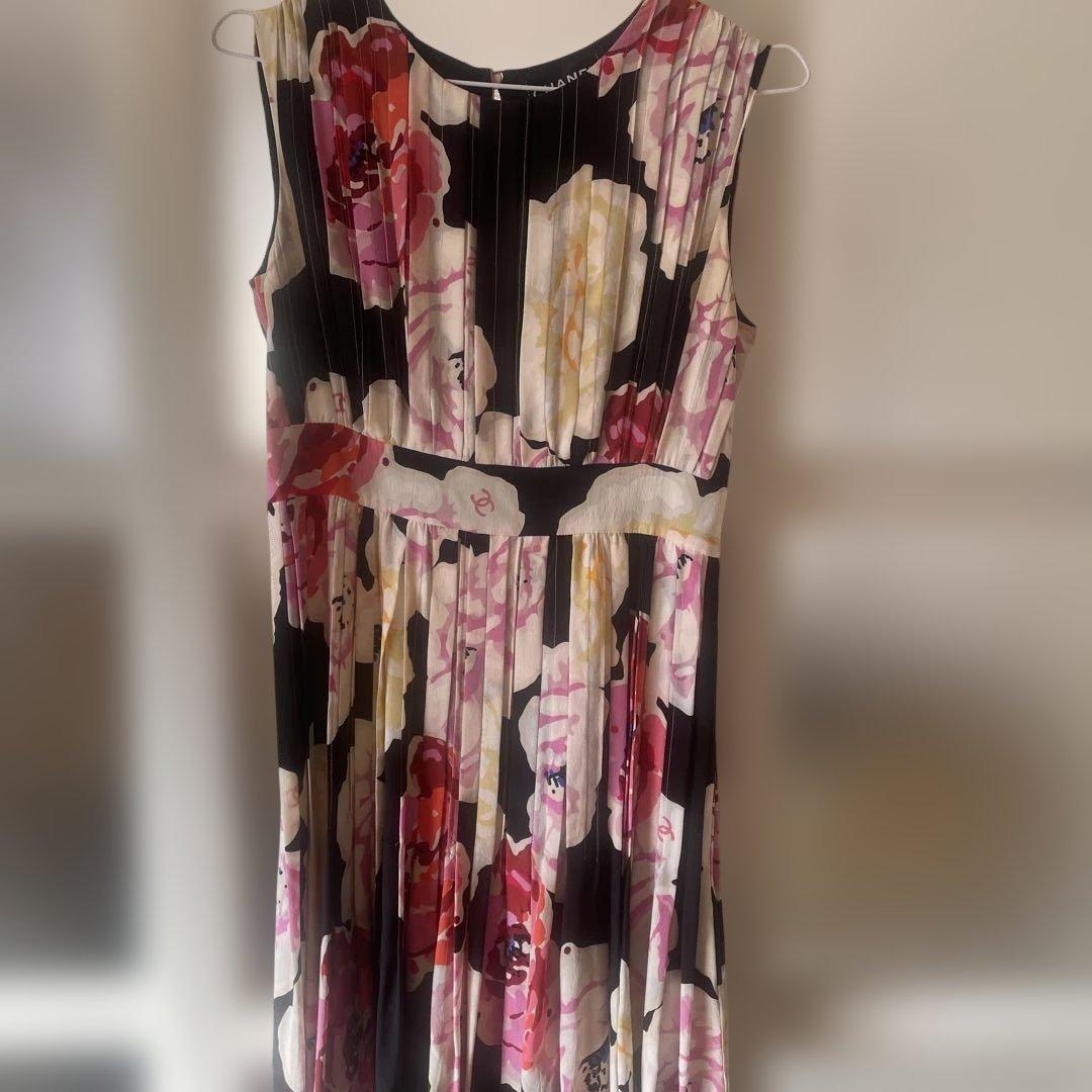 ワンピース Dress CHANEL Floral Silk Camellia Size36