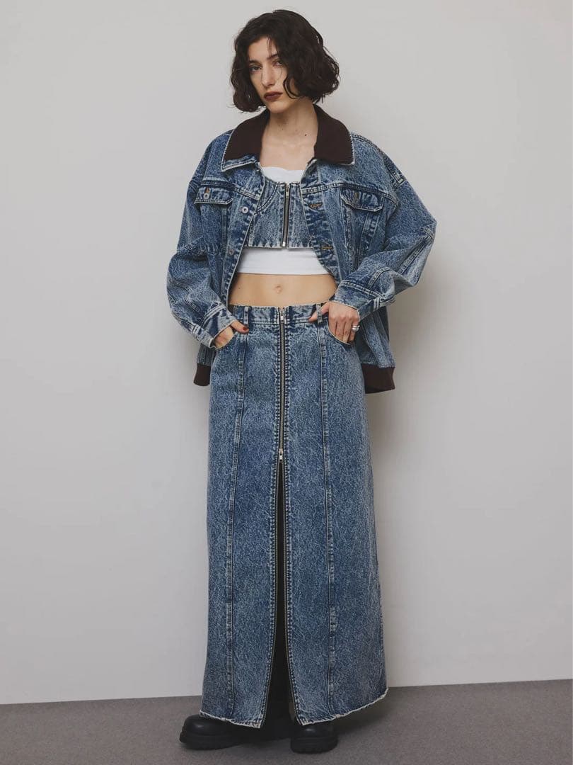 〈美品〉Ameri / RIB MIX DENIM SKIRT 25inch