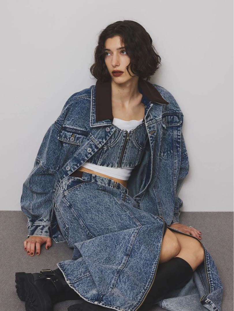 〈美品〉Ameri / RIB MIX DENIM SKIRT 25inch