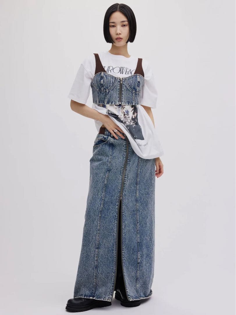 〈美品〉Ameri / RIB MIX DENIM SKIRT 25inch