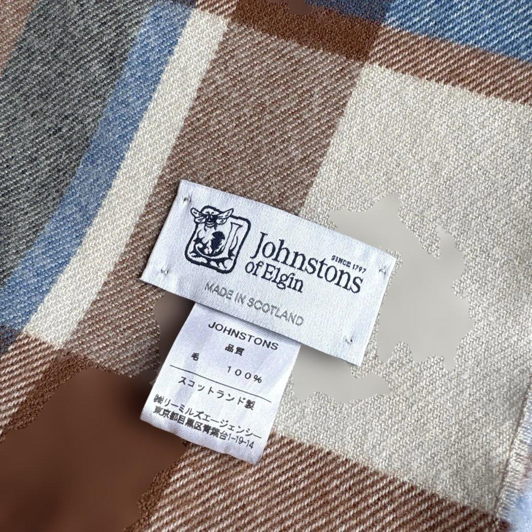 美品 JOHNSTONS 薄手 マフラー ストール 水色 チェック