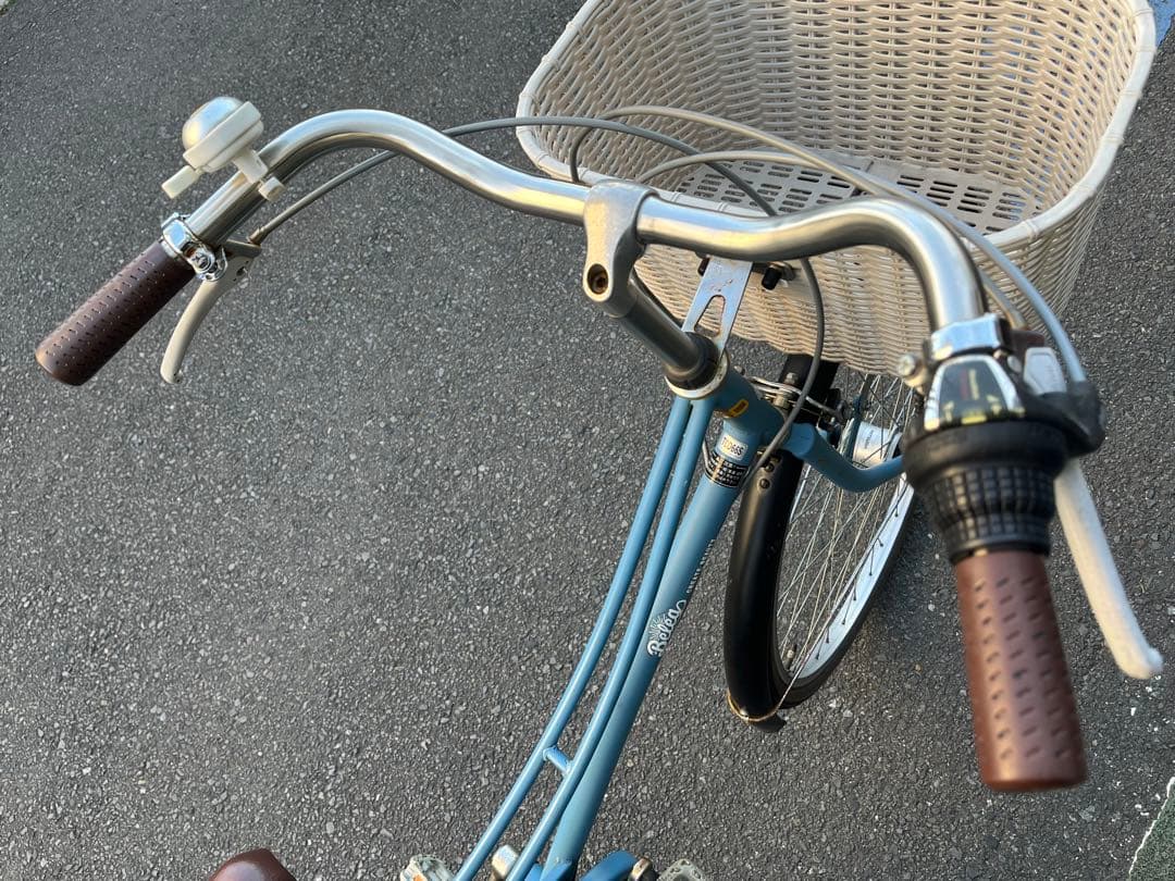 明*菜様 美品中古6段変速自転車⭐︎LEDオートライト⭐︎大型籐風カゴ⭐︎ブルー