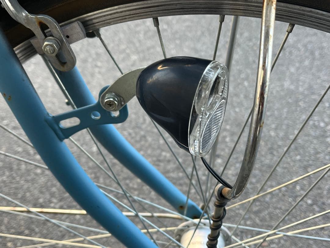 明*菜様 美品中古6段変速自転車⭐︎LEDオートライト⭐︎大型籐風カゴ⭐︎ブルー