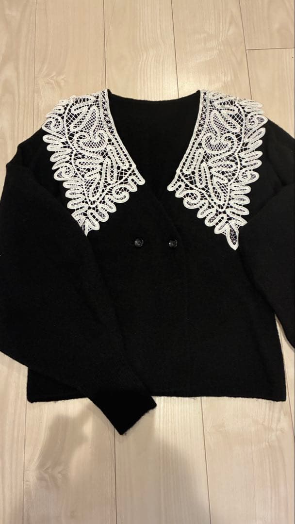 acka lace collar knit cardigan ブラック