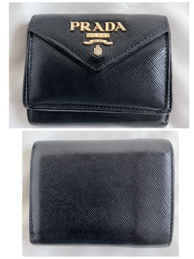 美品✨プラダ　サフィアーノレザー　折り財布 1MH021 レター型　ブラック