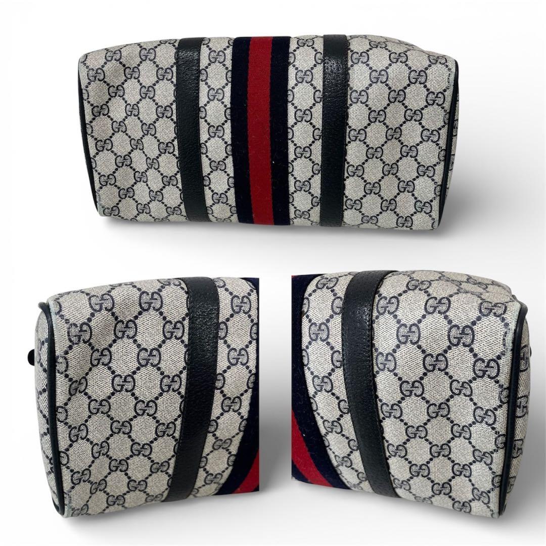 GUCCI MINIボストンバッグ ベージュ/ネイビー/レッド