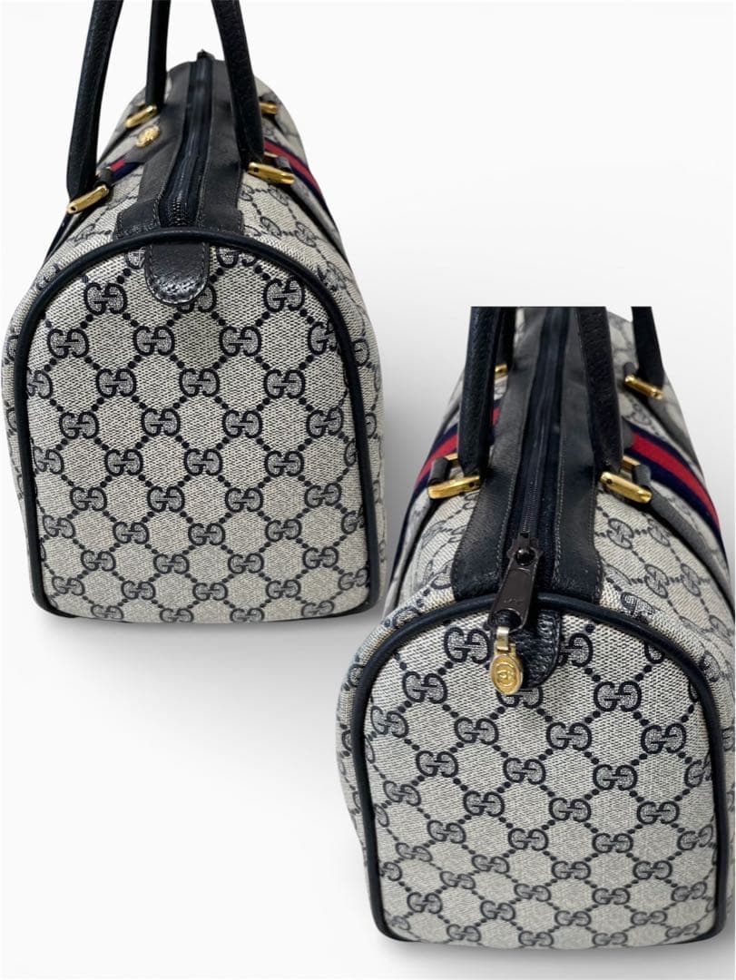 GUCCI MINIボストンバッグ ベージュ/ネイビー/レッド