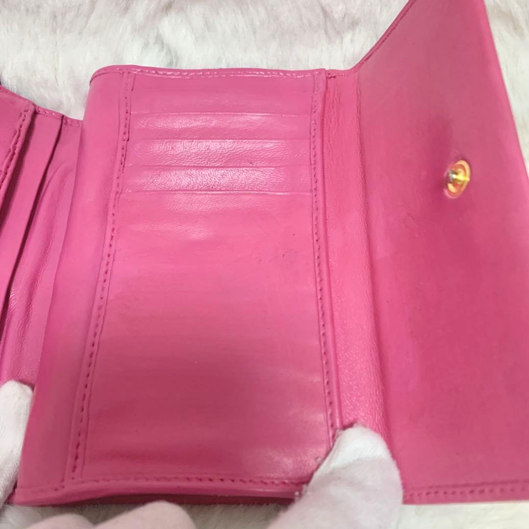 MIU MIU マテラッセ 三つ折り財布 L字ファスナー 濃いピンク