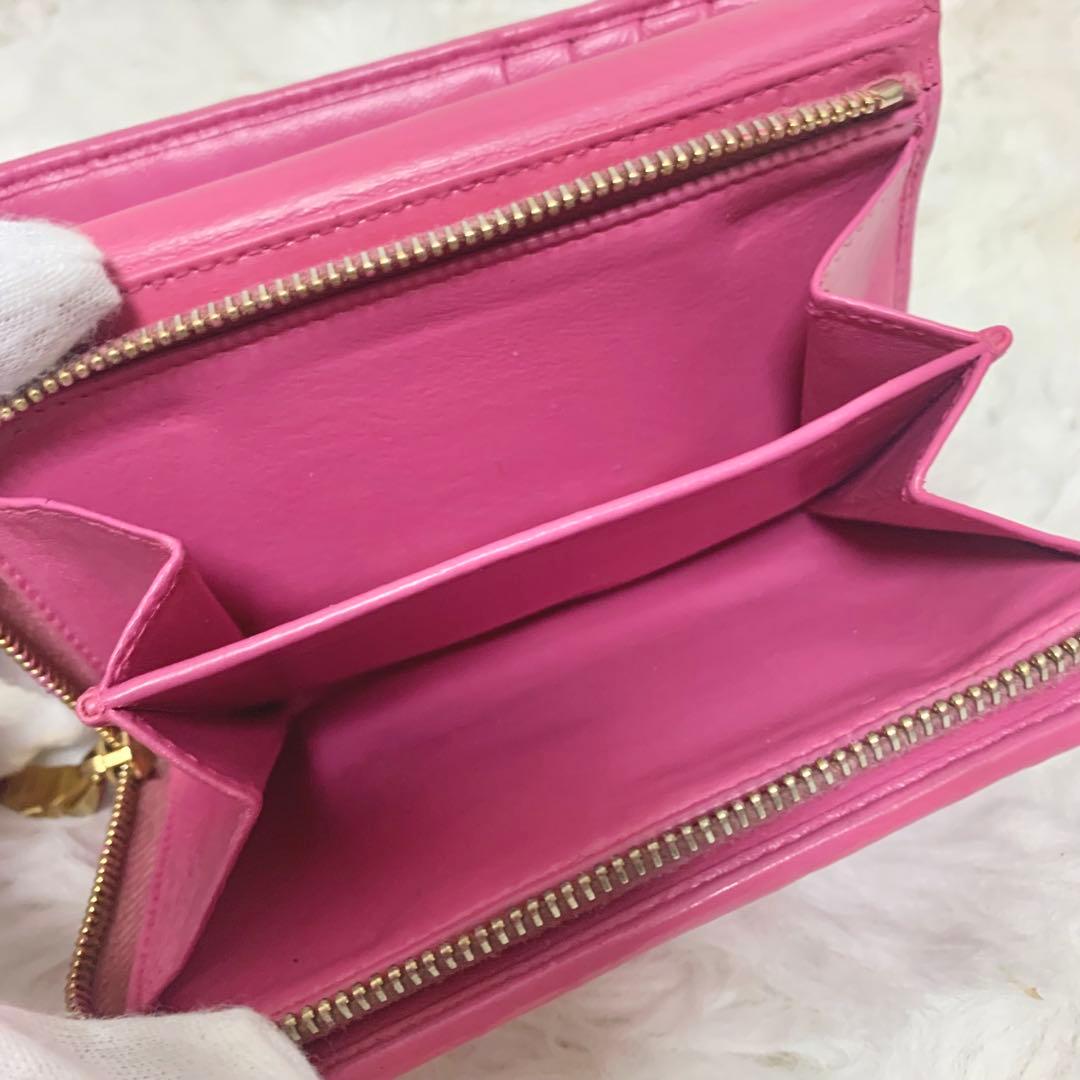 MIU MIU マテラッセ 三つ折り財布 L字ファスナー 濃いピンク