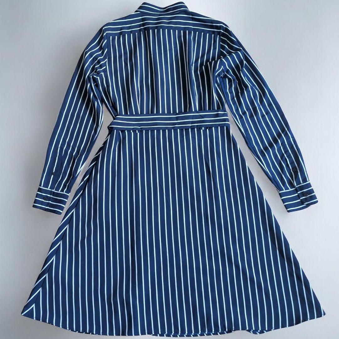 【美品】ローレンラルフローレン ロングシャツワンピース ストライプ ネイビー紺4