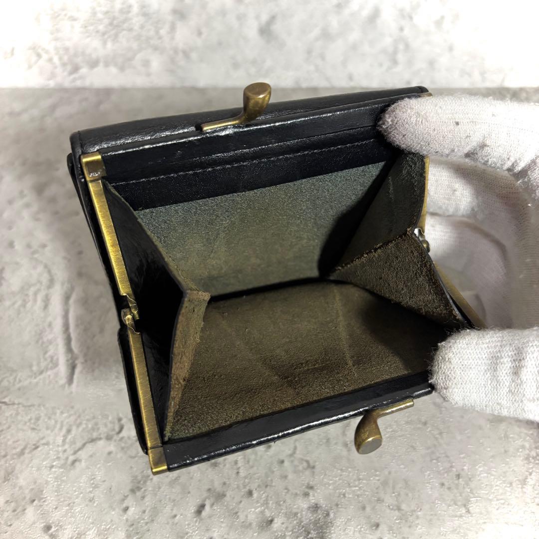 【sora！】イルビゾンテ がま口ミニ財布 ミニウォレット 黒 本革レザー