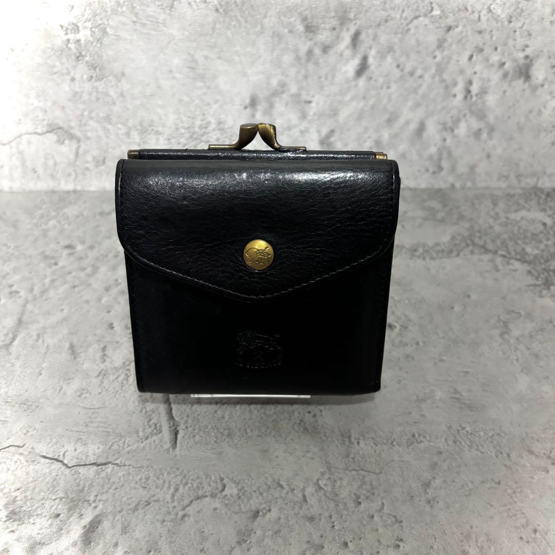 【sora！】イルビゾンテ がま口ミニ財布 ミニウォレット 黒 本革レザー