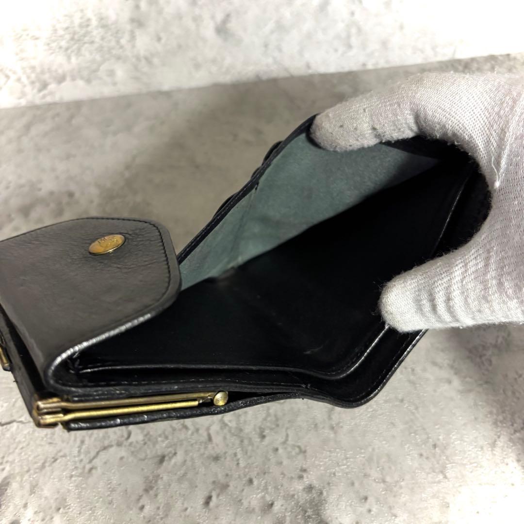 【sora！】イルビゾンテ がま口ミニ財布 ミニウォレット 黒 本革レザー