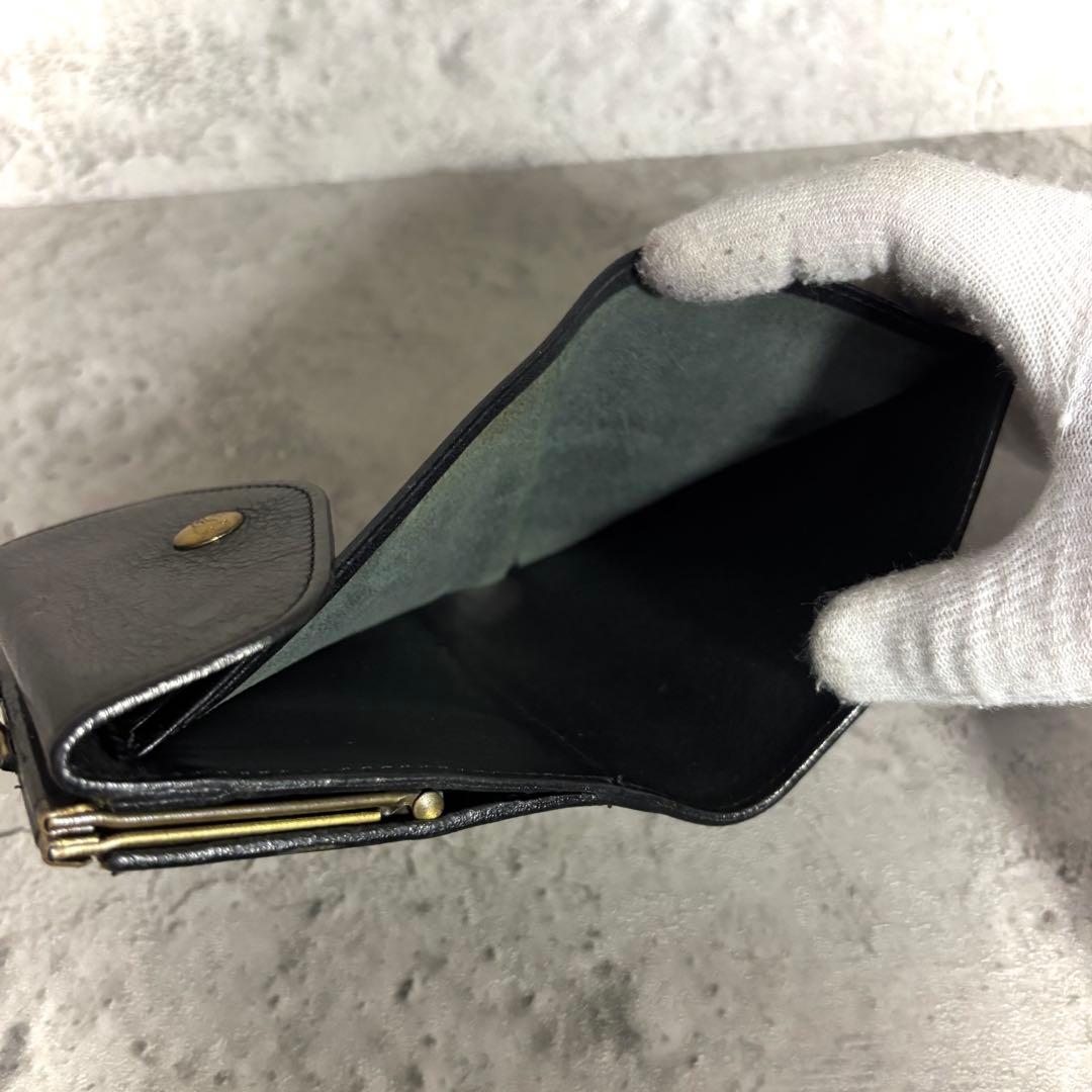 【sora！】イルビゾンテ がま口ミニ財布 ミニウォレット 黒 本革レザー