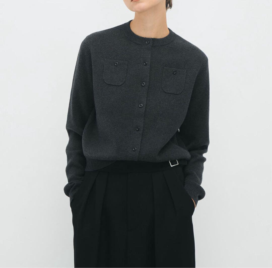 CABaN コットンカシミヤ クルーネックカーディガン チャコールグレーXS/S