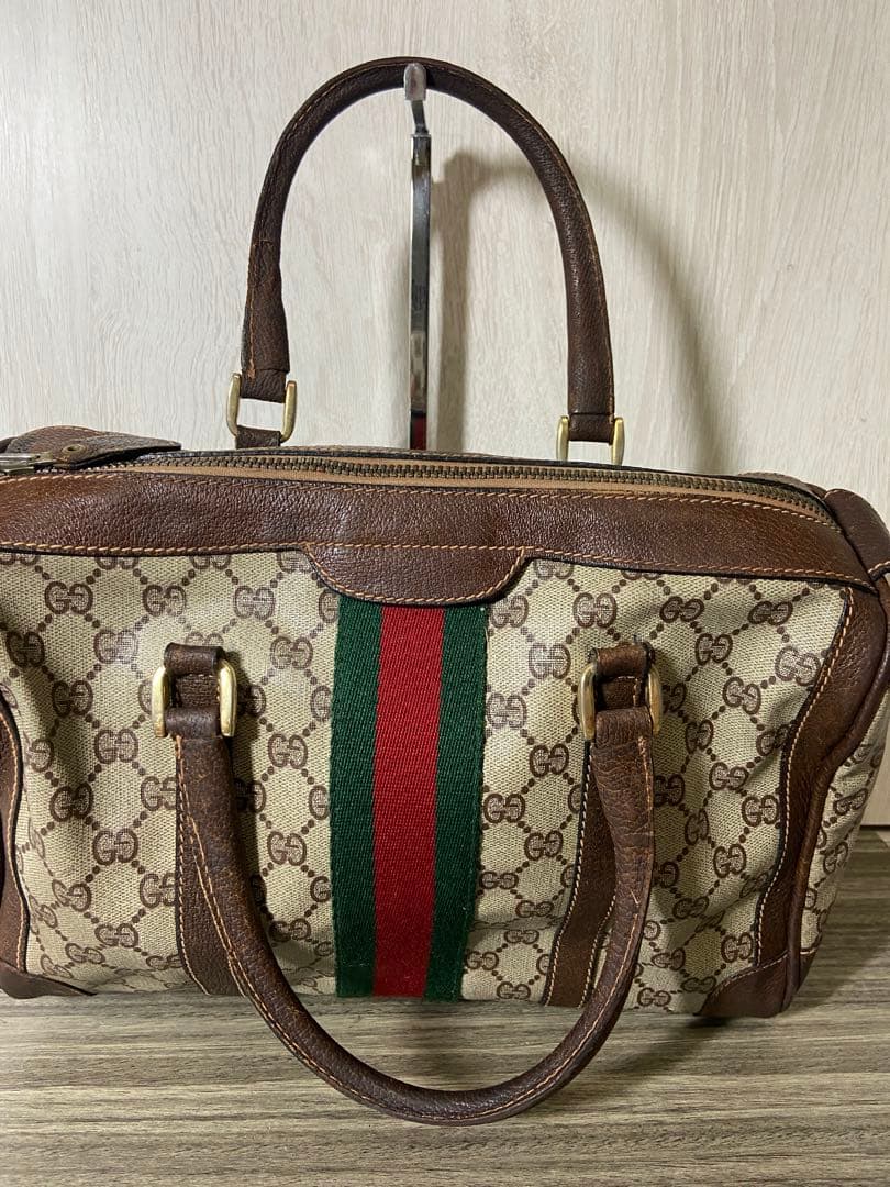 GUCCI ボストンバッグ　シェリーライン　GG スプリーム　レザー