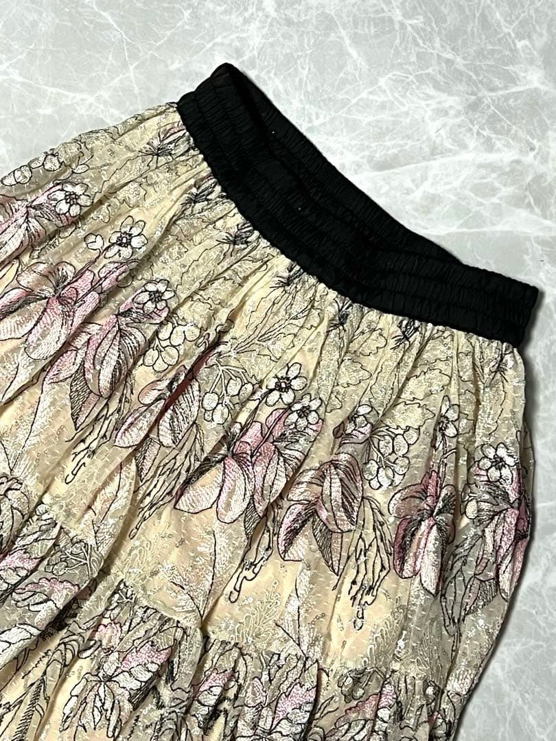 ダブルスタンダード チュール刺繍 スパンコールスカート サイズ38 ピンク M