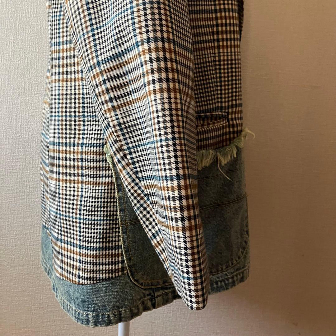 美品MICALLEMICALLE デニムｘチェック　リメイク風ジャケット　異素材