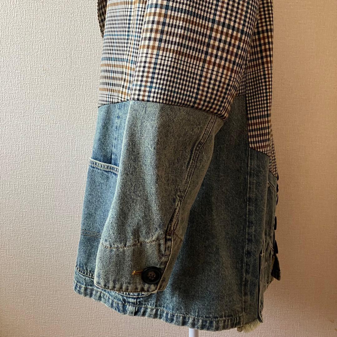美品MICALLEMICALLE デニムｘチェック　リメイク風ジャケット　異素材