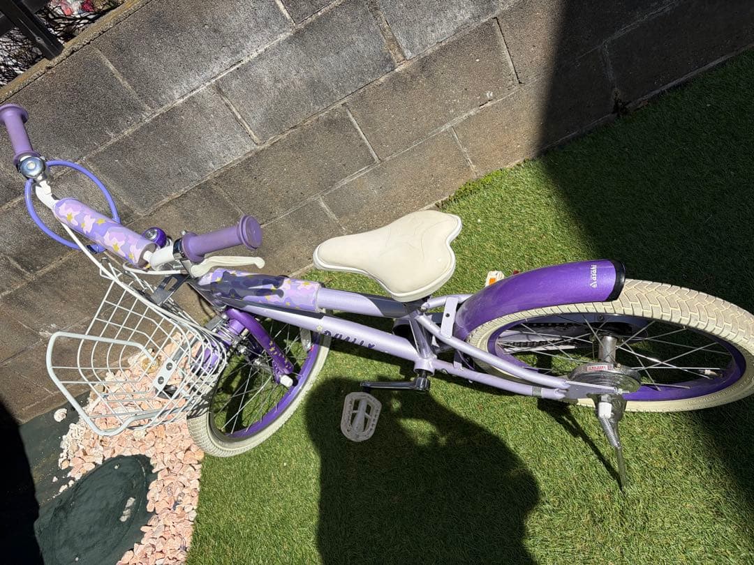 サイクルベースアサヒ　子供用自転車 紫色 前カゴ付き　18インチ