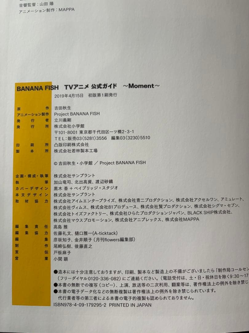 BANANA FISH TVアニメ公式ガイド、設定資料集