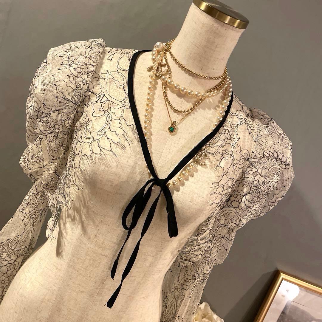 【sample sale】レースデザイン　リボンカーディガン