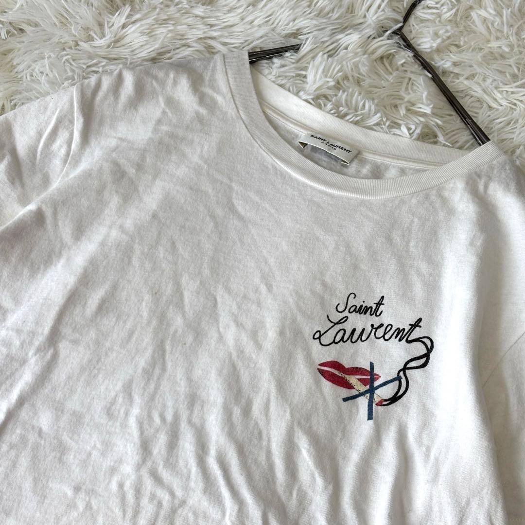 SAINT LAURENT PARIS ロゴ刺繍Tシャツ 白 XS