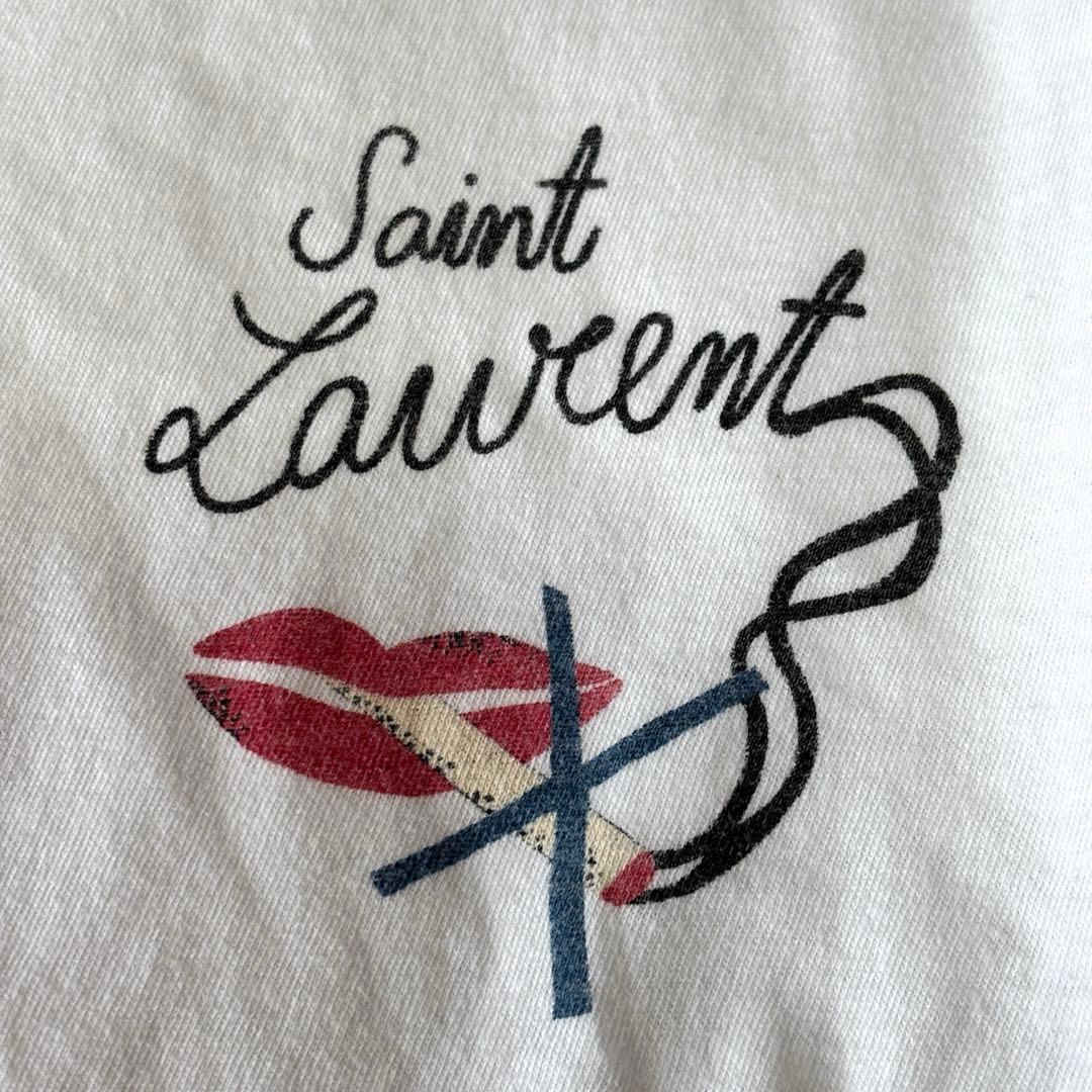 SAINT LAURENT PARIS ロゴ刺繍Tシャツ 白 XS