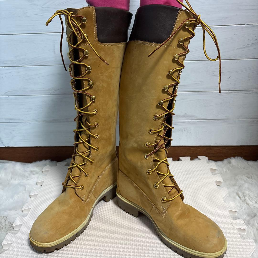 Timberland 編み上げイエローロングブーツ