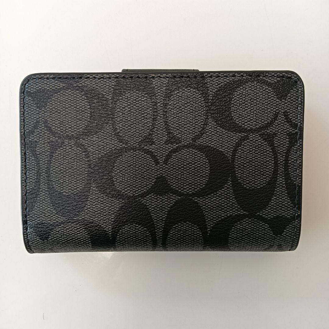 新品　COACH 長財布　コーチ　二つ折り財布 ブラック シグネチャー シルバー
